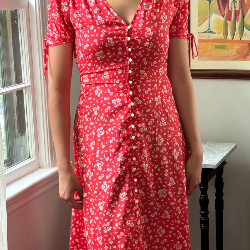Ralph Lauren Red and White Puff Sleeve Midi Sundress